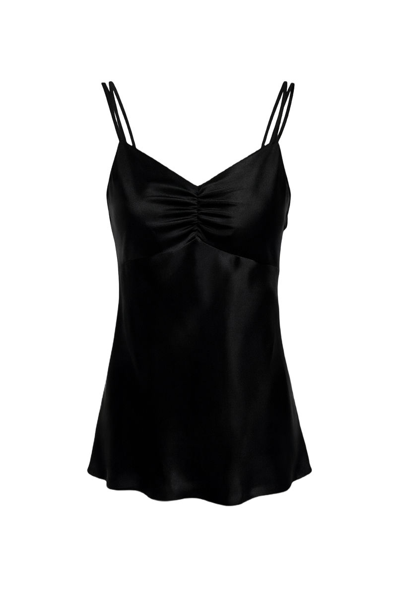 1990s Black Satin Camisole - Front View