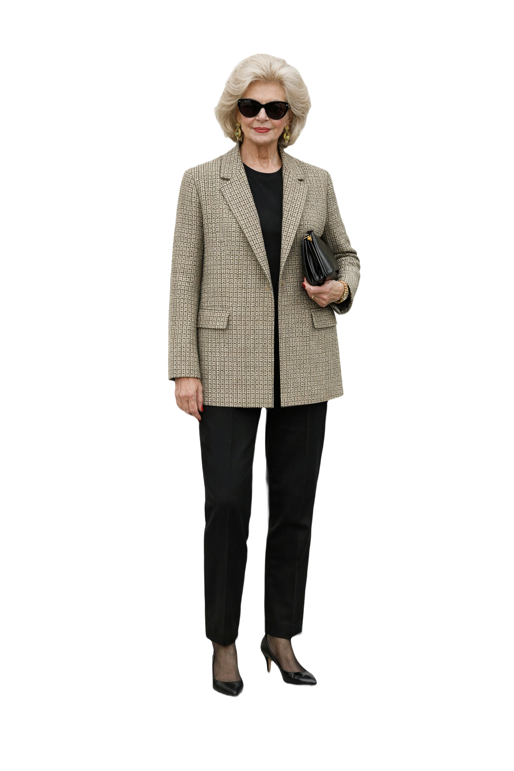 1980s Black and White Wool Blazer - Model