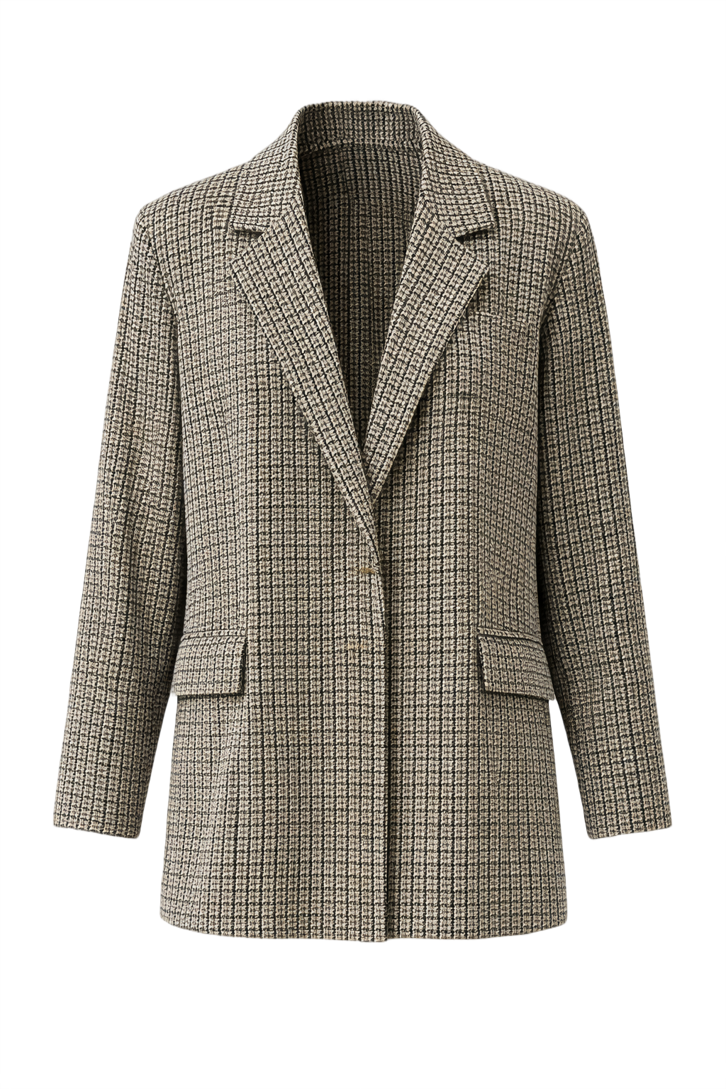 1980s Black and White Wool Blazer - Front View