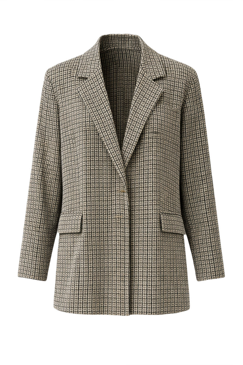 1980s Black and White Wool Blazer - Front View