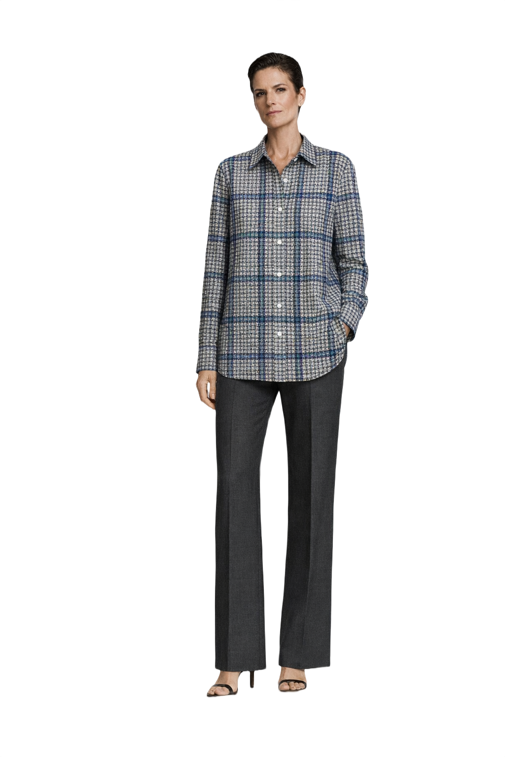 1990s Black Blue Polyester Shirt - Model
