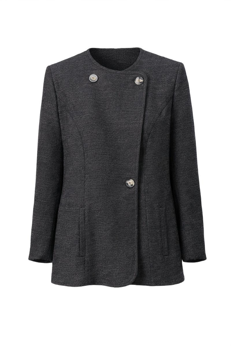 1980s Charcoal Grey Wool Blazer - Front View