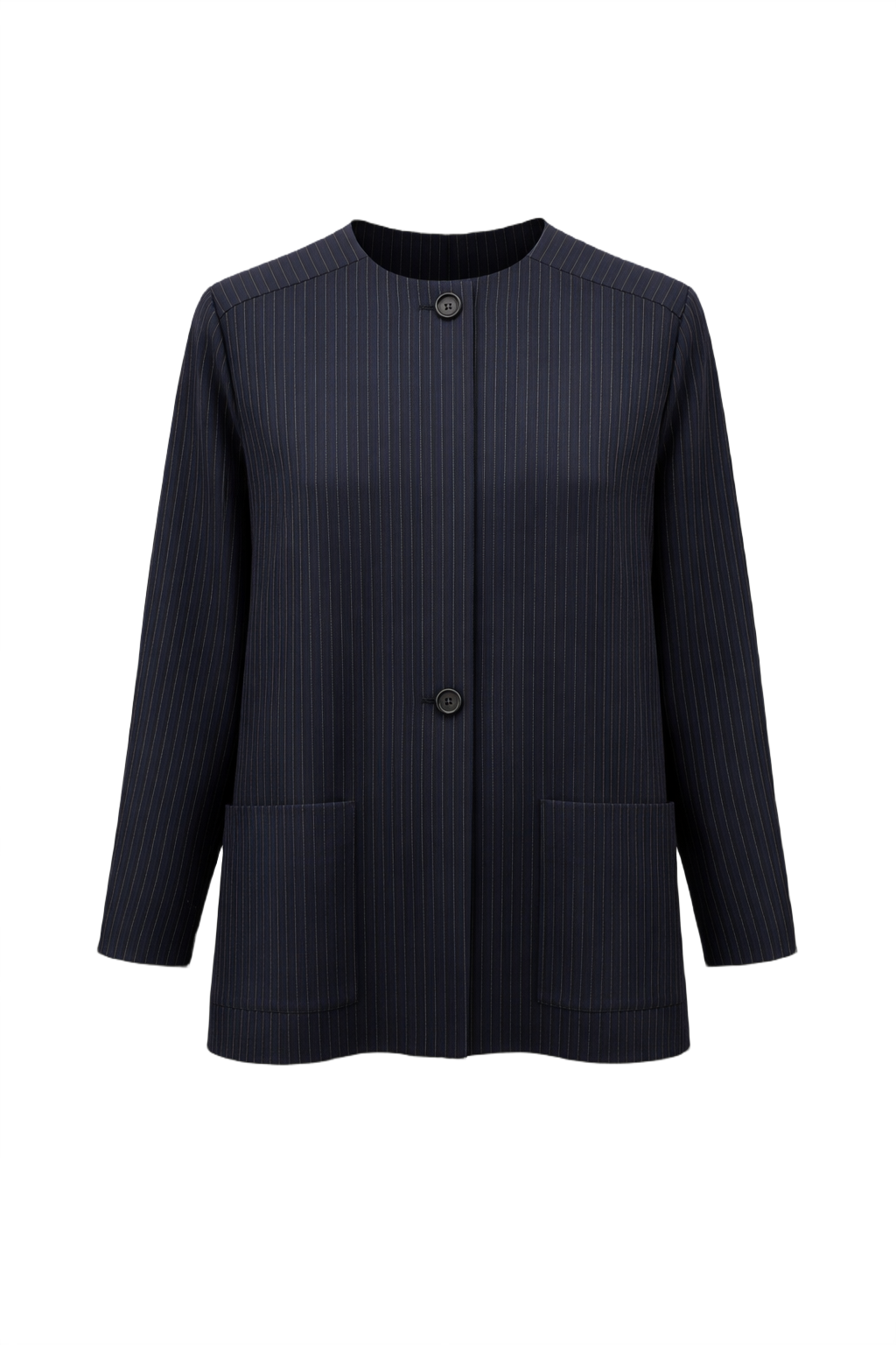 1980s Navy Blue Wool Blazer - Front View