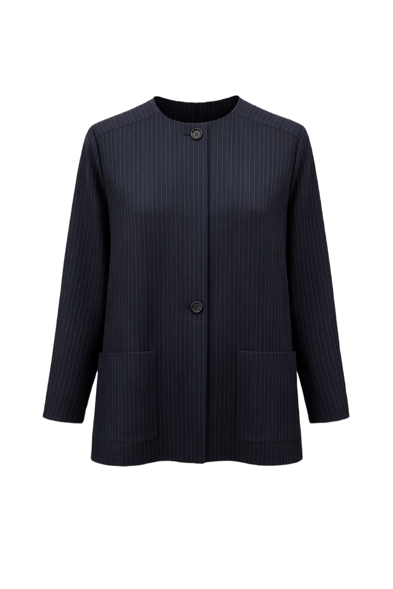 1980s Navy Blue Wool Blazer - Front View
