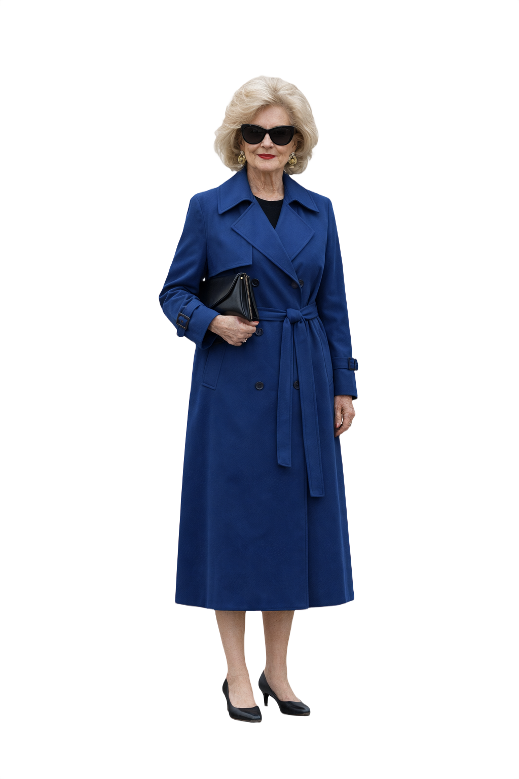 1980s Royal Blue Wool Trench Coat - Model
