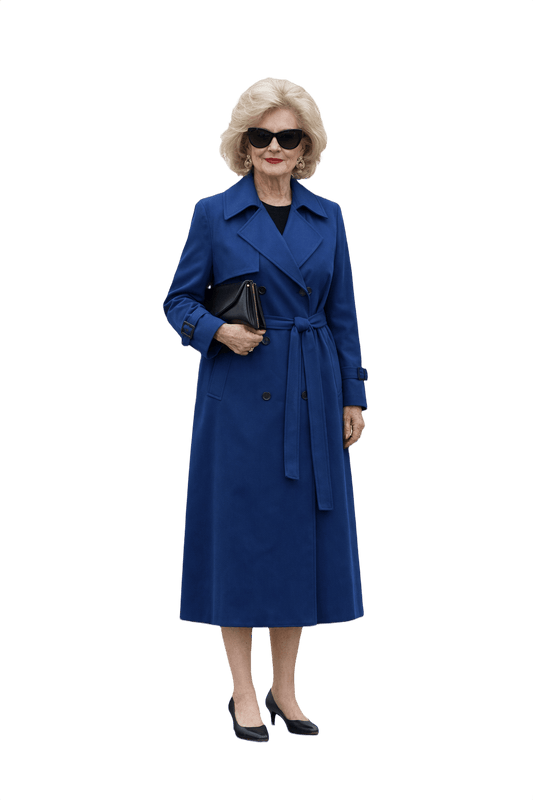 1980s Royal Blue Wool Trench Coat - Model