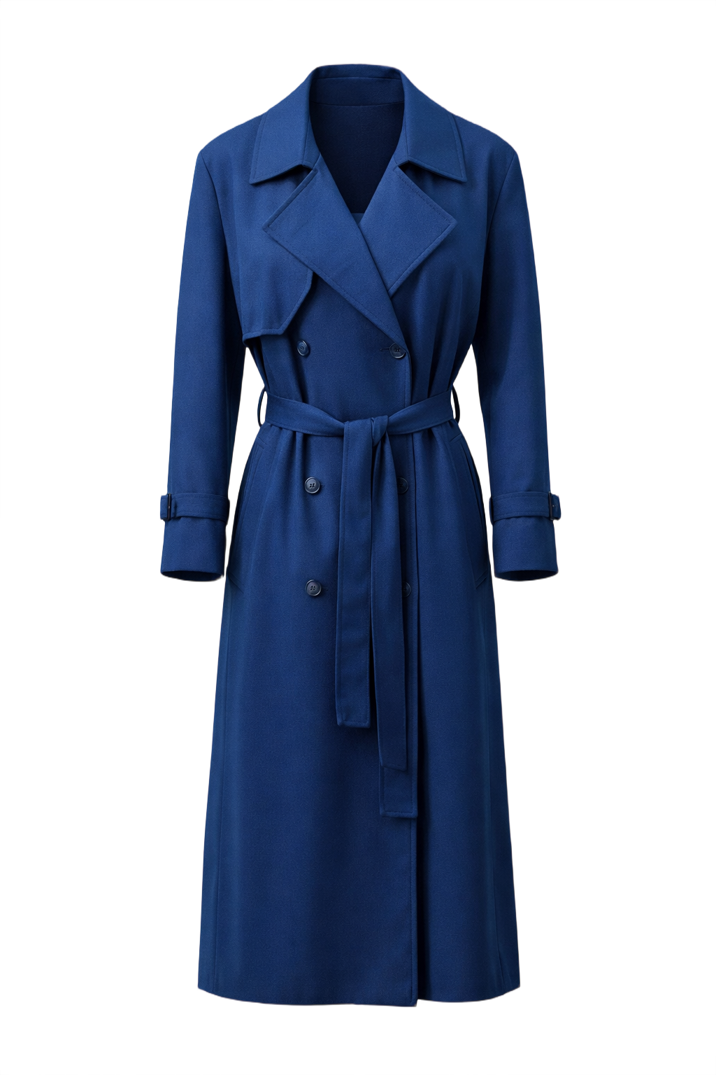 1980s Royal Blue Wool Trench Coat - Front View
