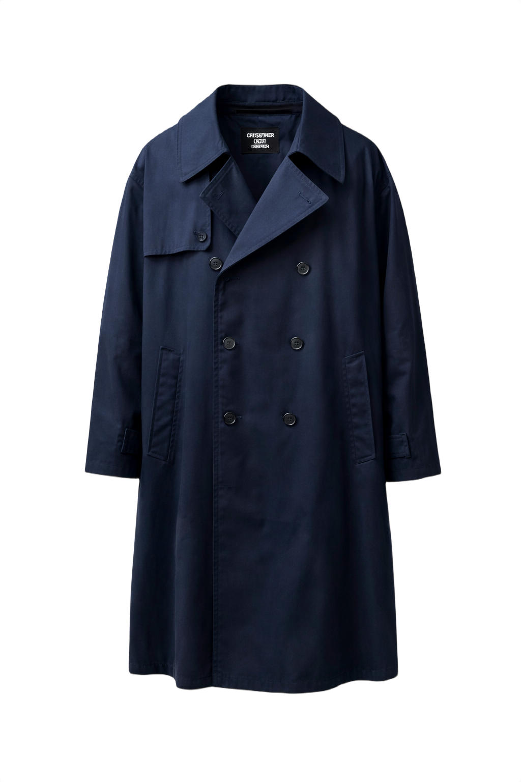 1980s Navy Blue Cotton Coat - Front View