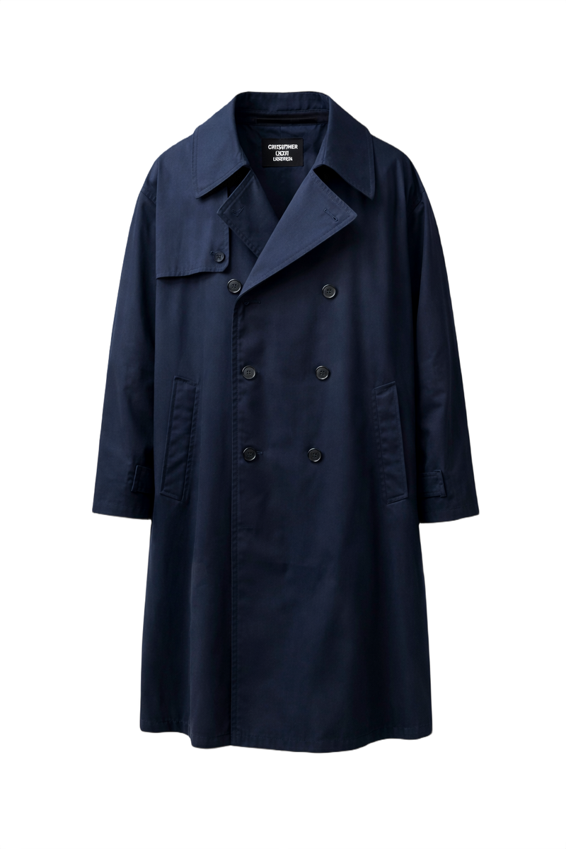 1980s Navy Blue Cotton Coat - Front View