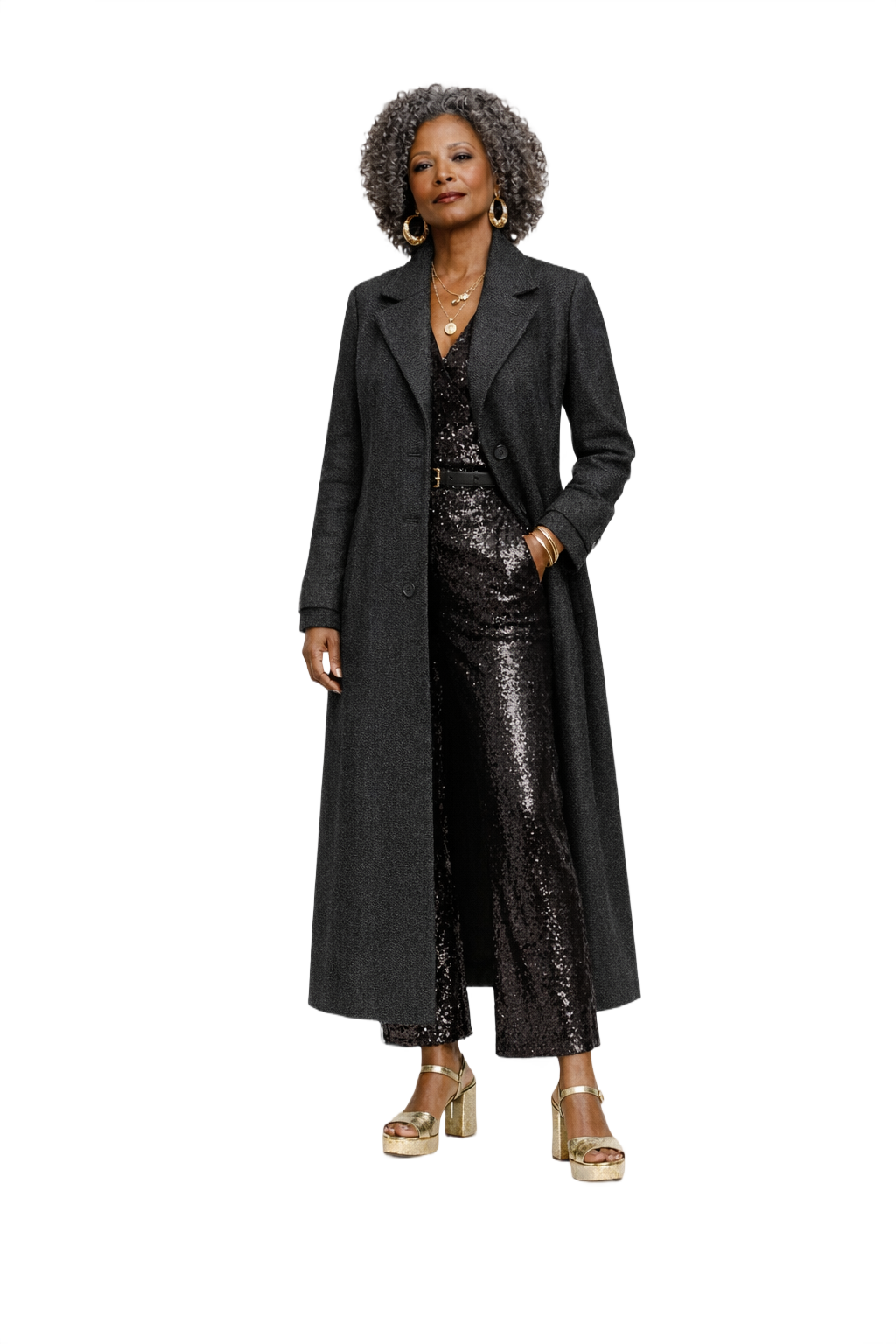 1970s Black Polyester Dress - Model
