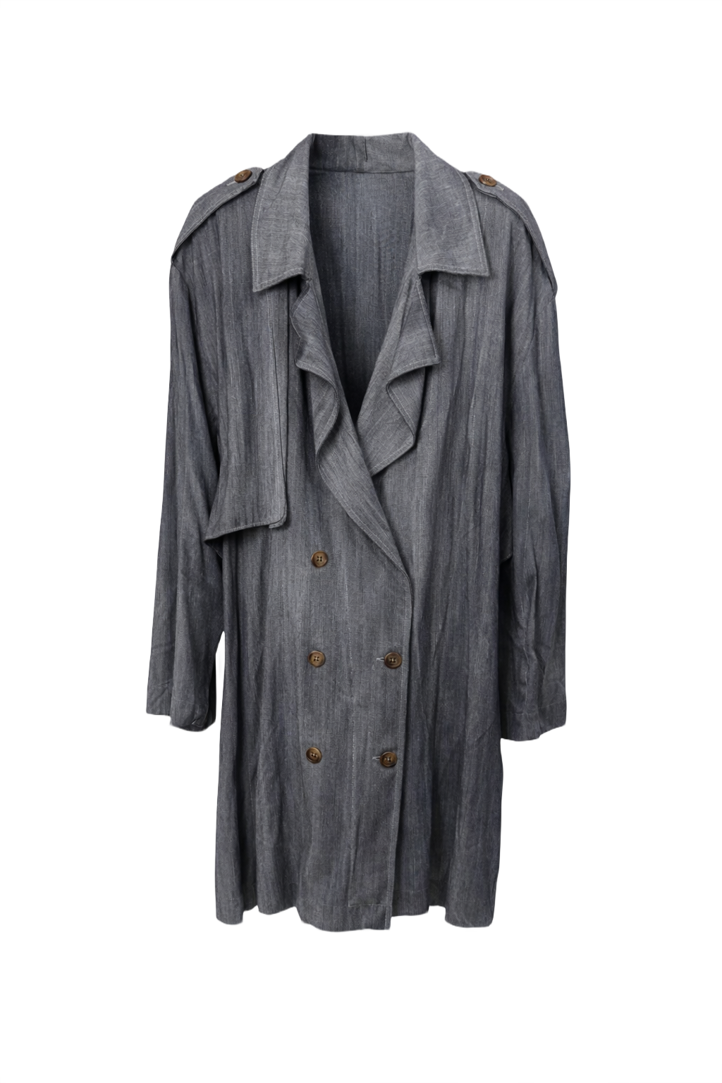 1980s Charcoal Grey Polyester Coat - Front View