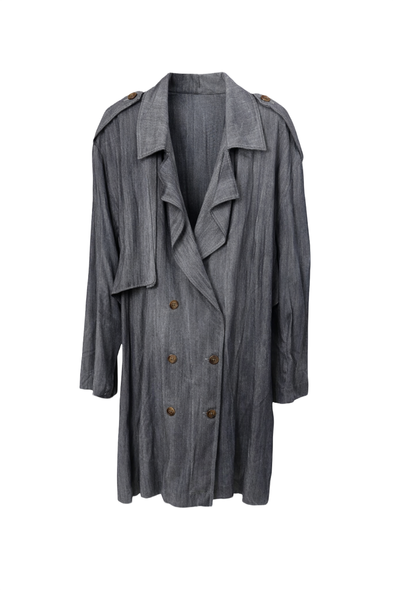 1980s Charcoal Grey Polyester Coat - Front View