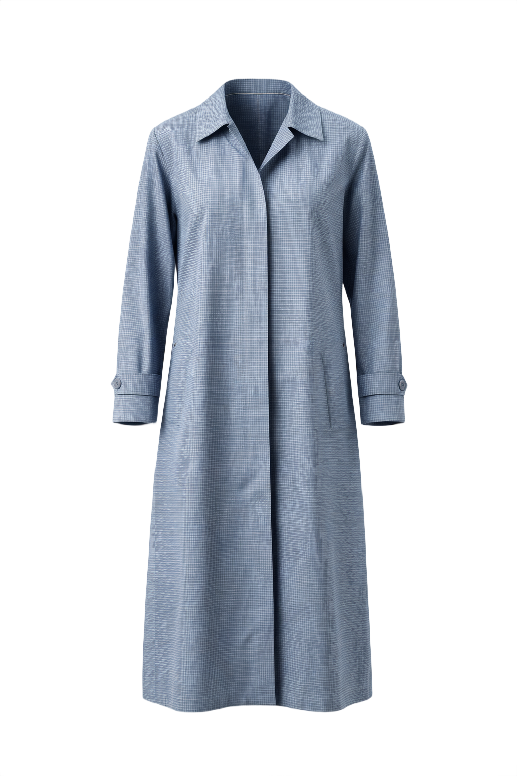 1980s Light Blue Cotton Trench Coat - Front View