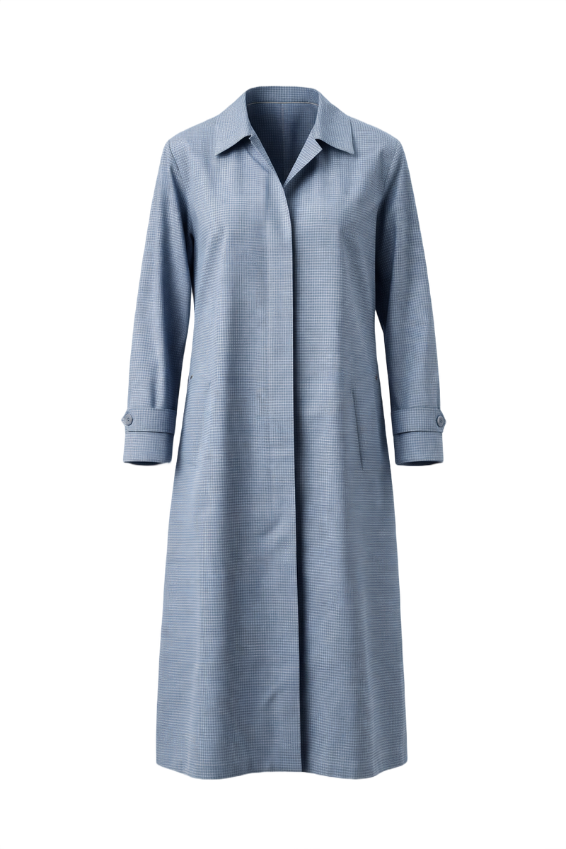 1980s Light Blue Cotton Trench Coat - Front View