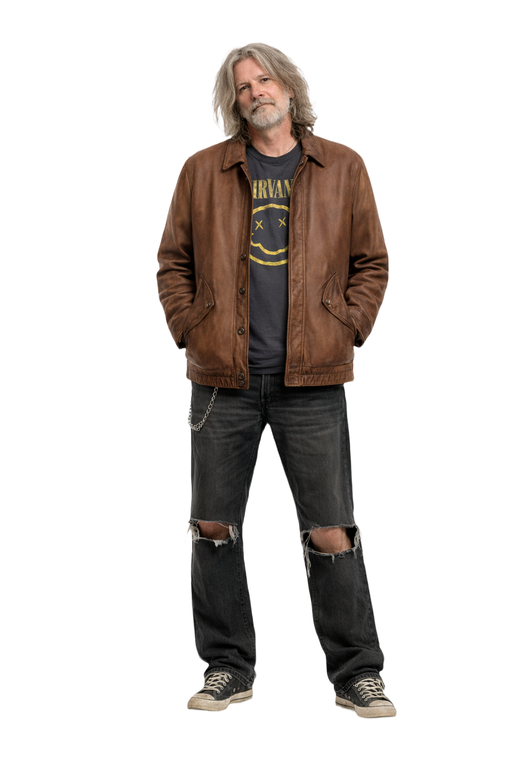 1990s Brown Leather Bomber Jacket - Model