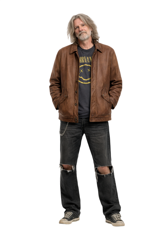 1990s Brown Leather Bomber Jacket - Model