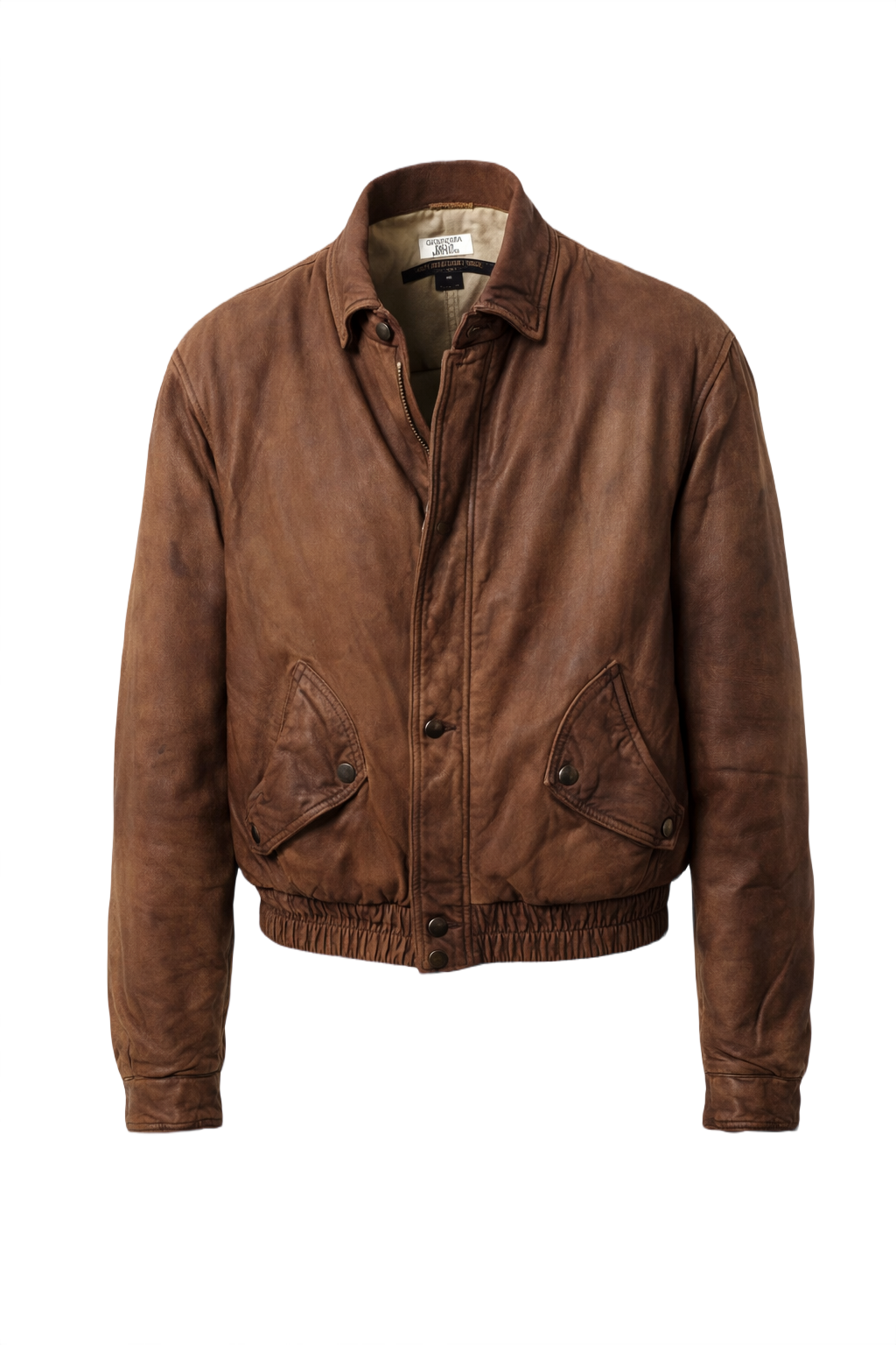 1990s Brown Leather Bomber Jacket - Front View