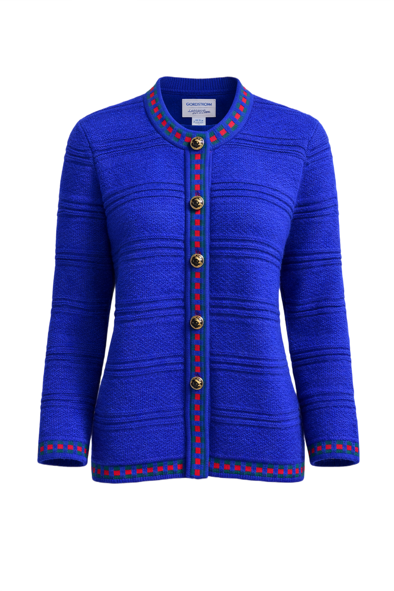 1970s Cobalt Blue Wool Cardigan - Front View