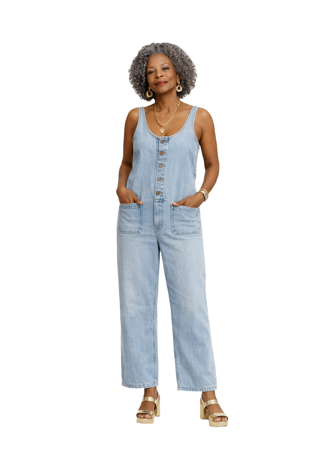 1980s Light Blue Denim Jumpsuit - Model