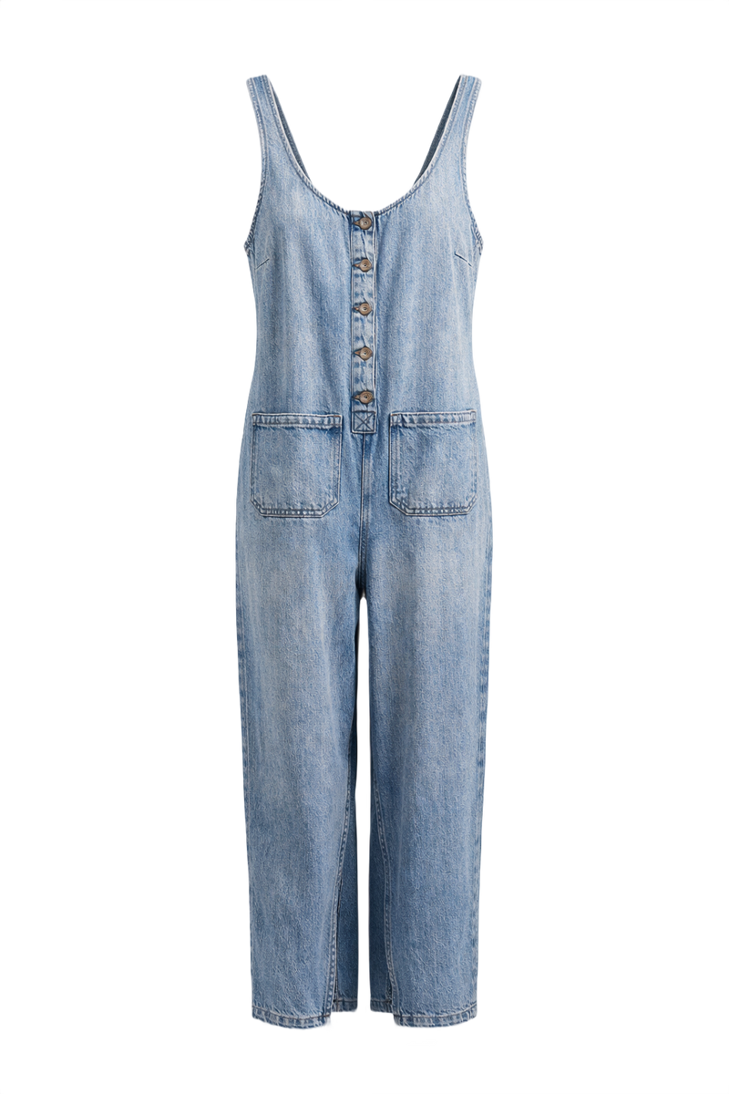 1980s Light Blue Denim Jumpsuit - Front View