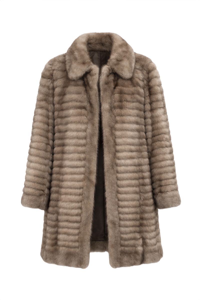 1980s Taupe Fur Coat - Front View