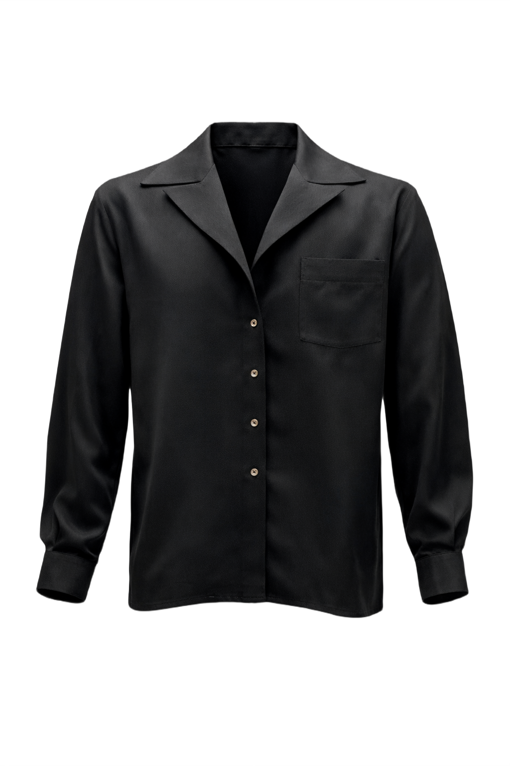 1970s Black Silk Shirt - Front View
