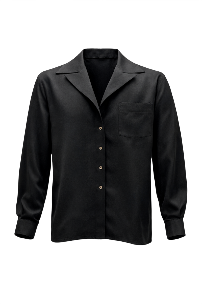 1970s Black Silk Shirt - Front View
