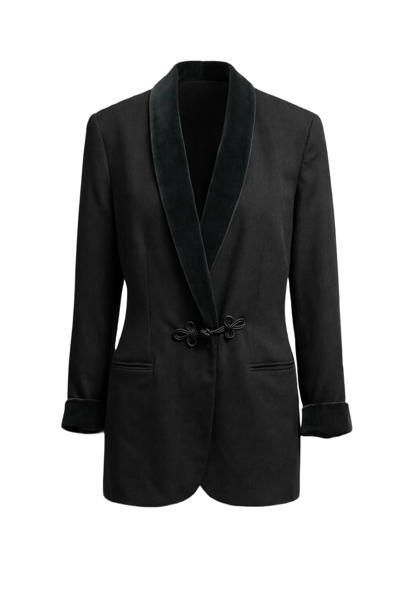 1990s Black Wool Blazer - Front View
