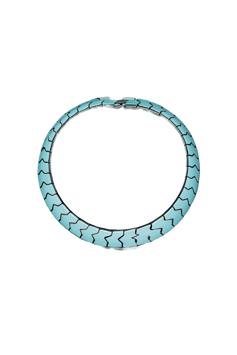 1980s Turquoise Enamel Necklace - Front View