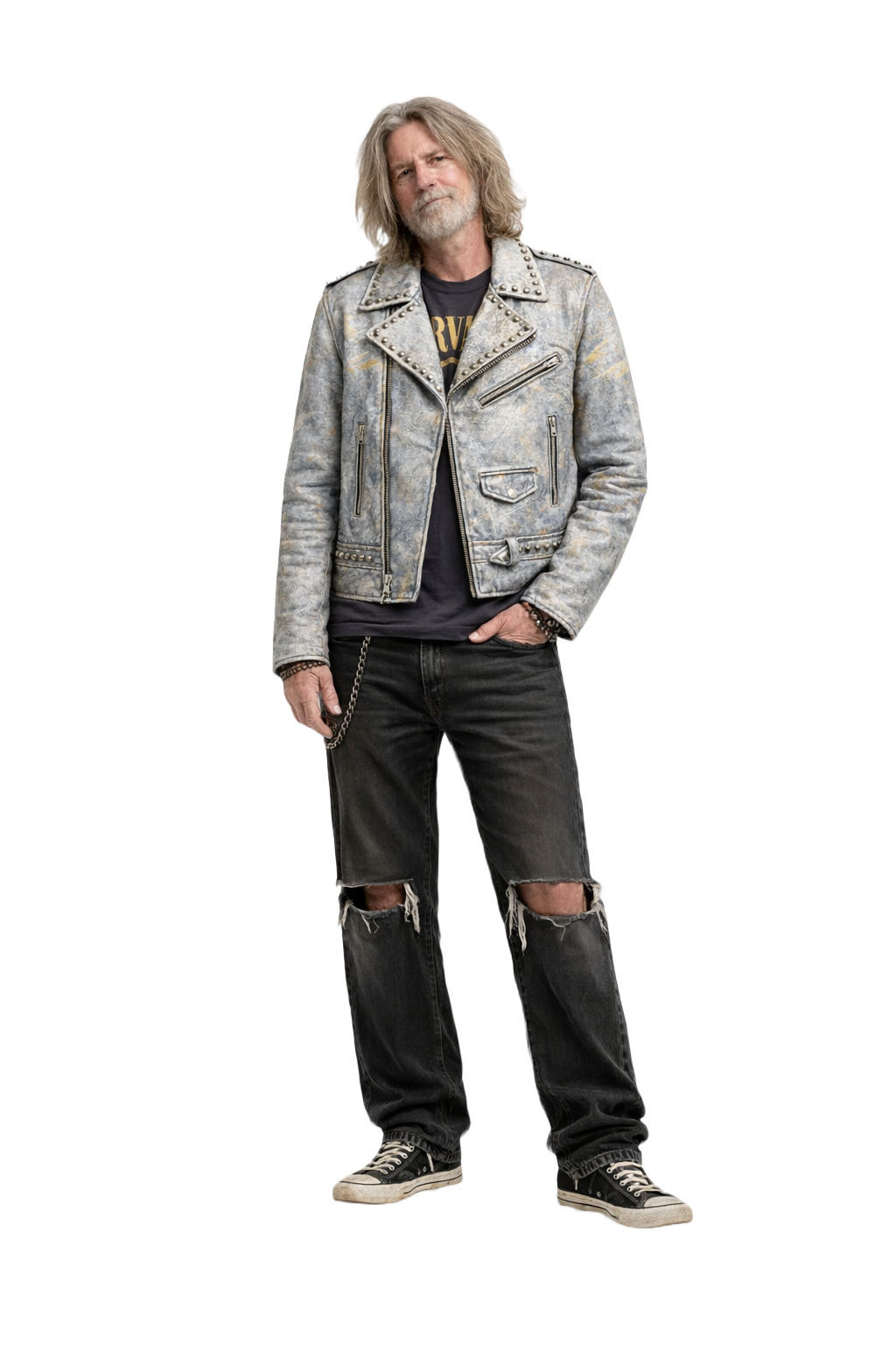 1990s Silver Leather Jacket - Model