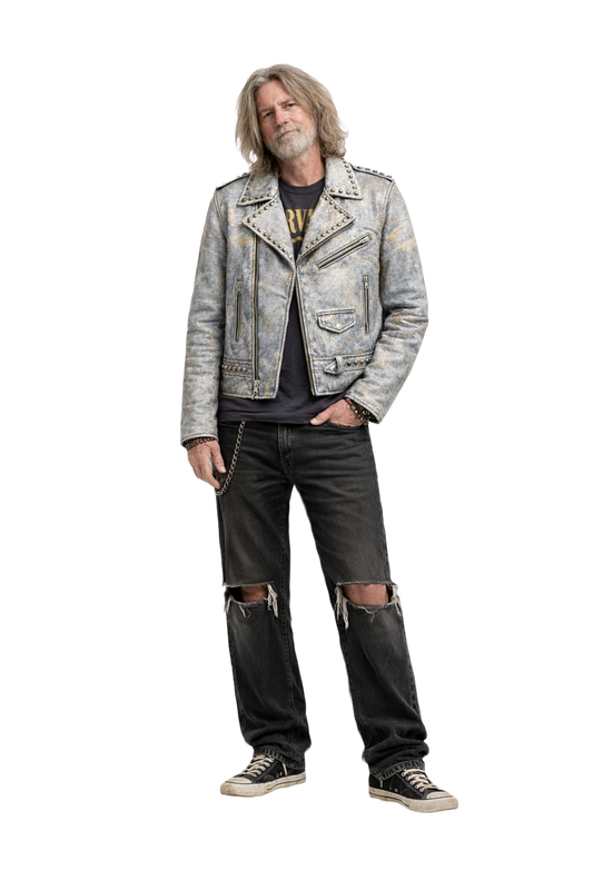 1990s Silver Leather Jacket - Model