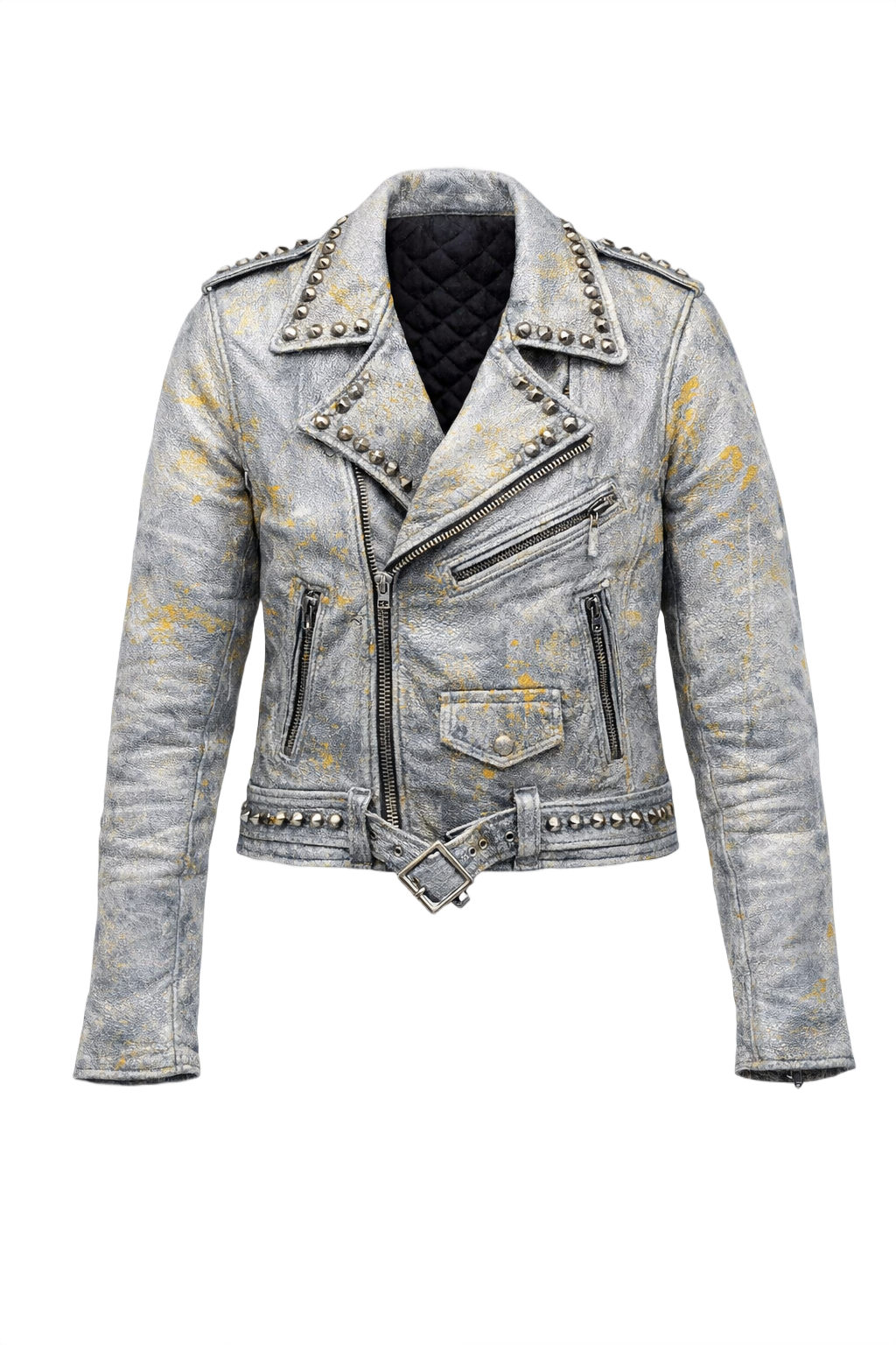 1990s Silver Leather Jacket - Front View