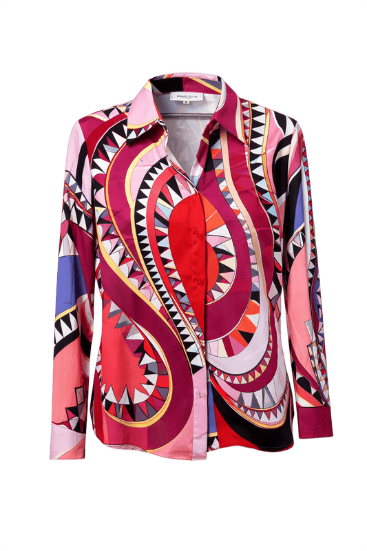 1990s Multicolor Silk Blouse - Front View