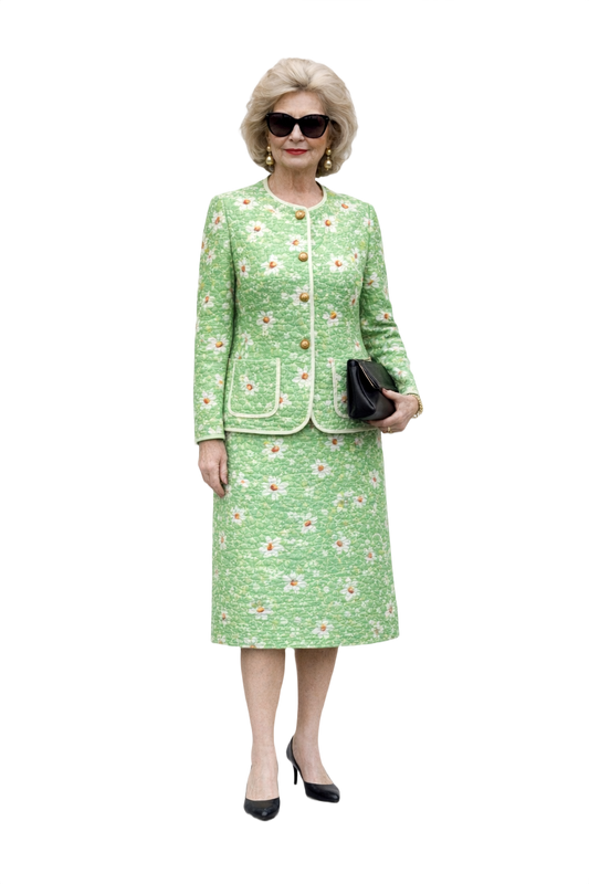 1980s Pastel Green Cotton Blend Blazer + Skirt Set - Model