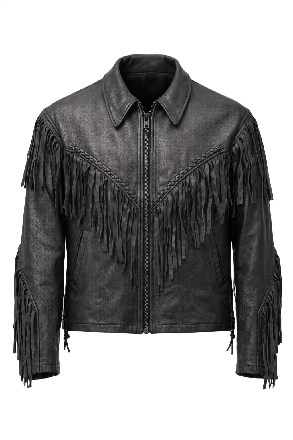 1990s Black Leather Fitted Leather Jacket - Front View
