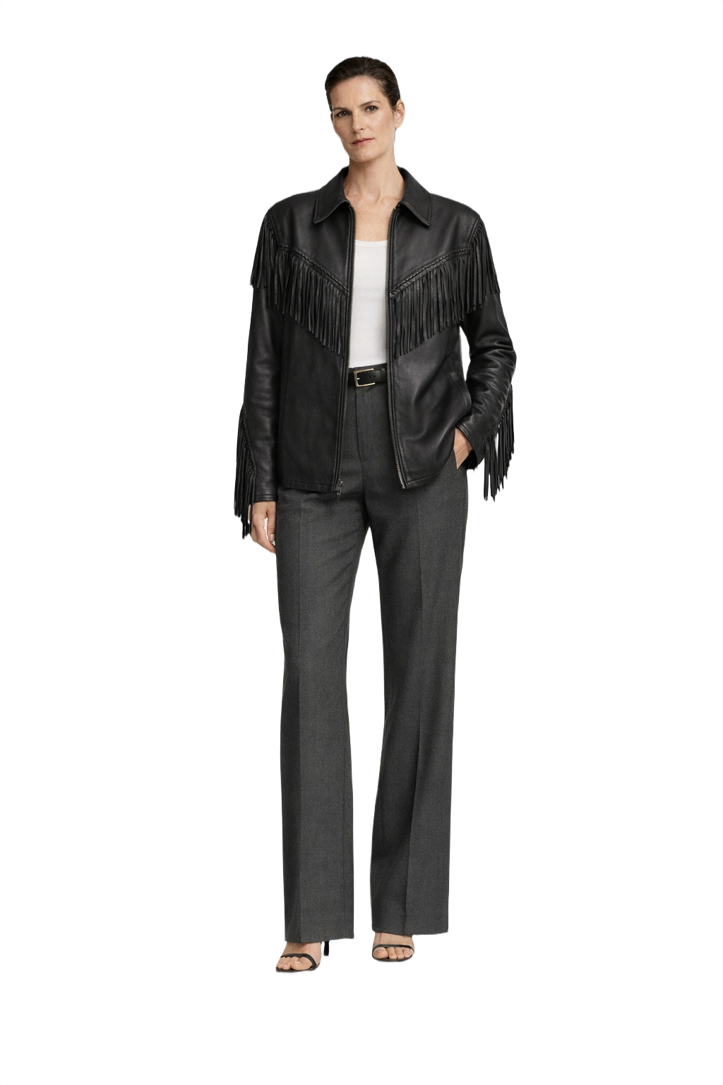 1990s Black Leather Fitted Leather Jacket - Model
