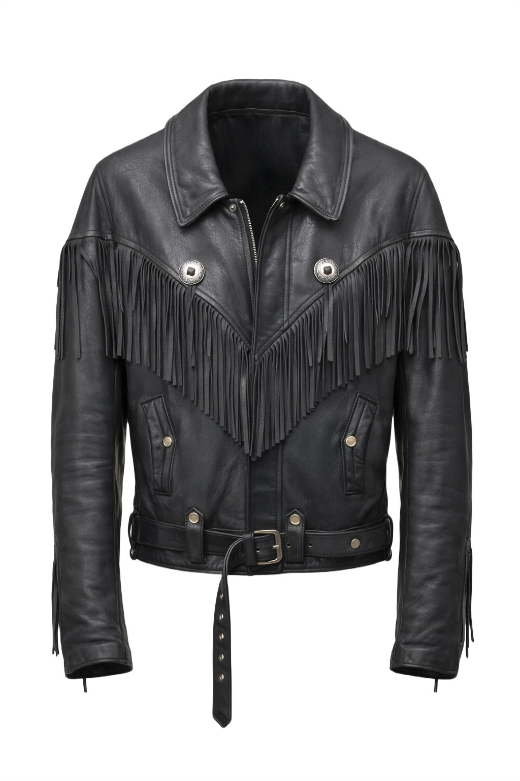 1980s Black Leather Jacket - Front View