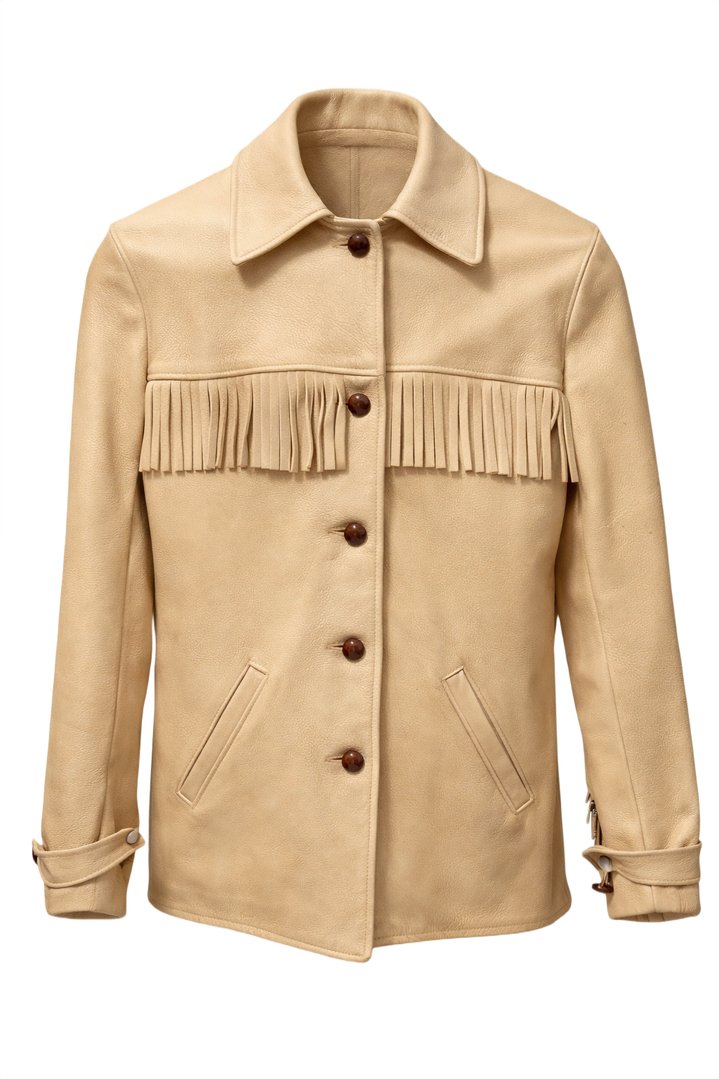 1970s Beige Leather Jacket - Front View