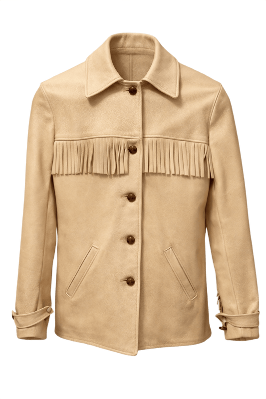 1970s Beige Leather Jacket - Front View