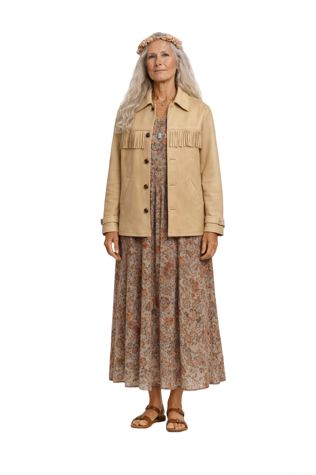 1970s Beige Leather Jacket - Model