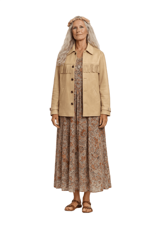 1970s Beige Leather Jacket - Model