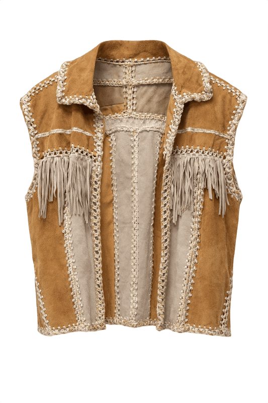 1970s Tan Leather Vest - Front View