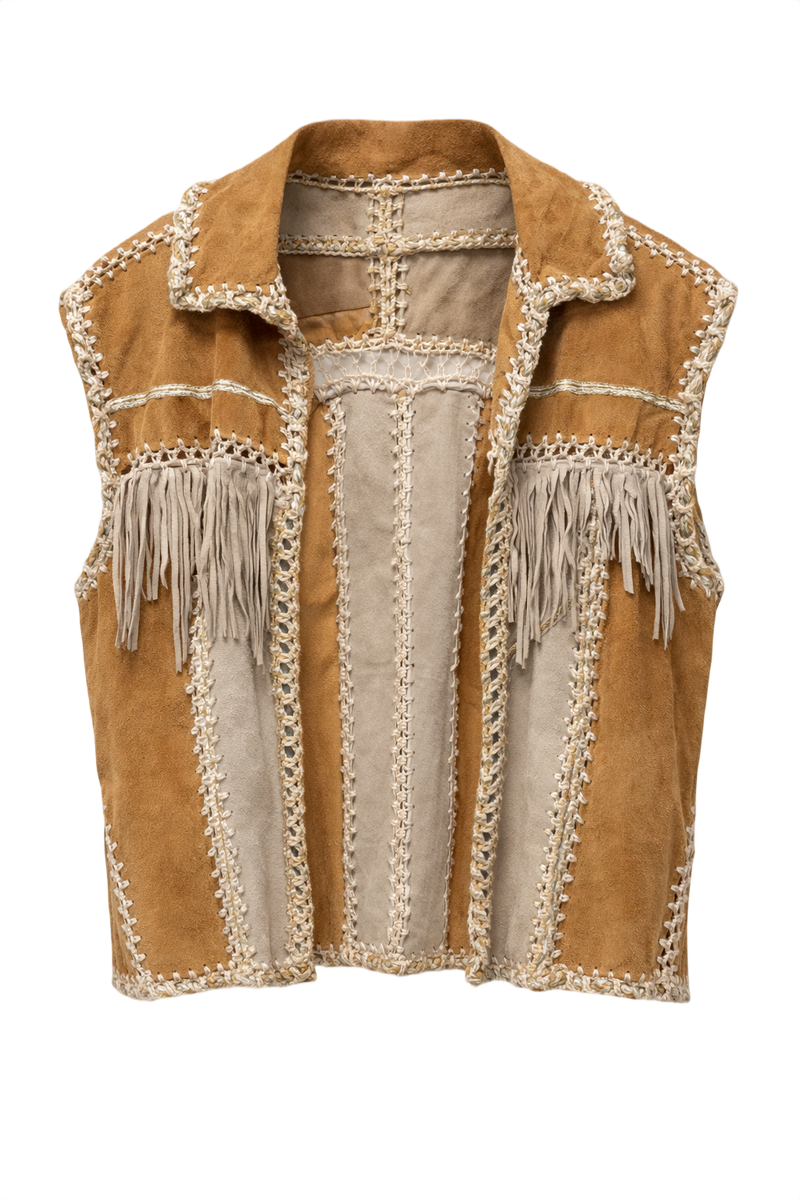 1970s Tan Leather Vest - Front View