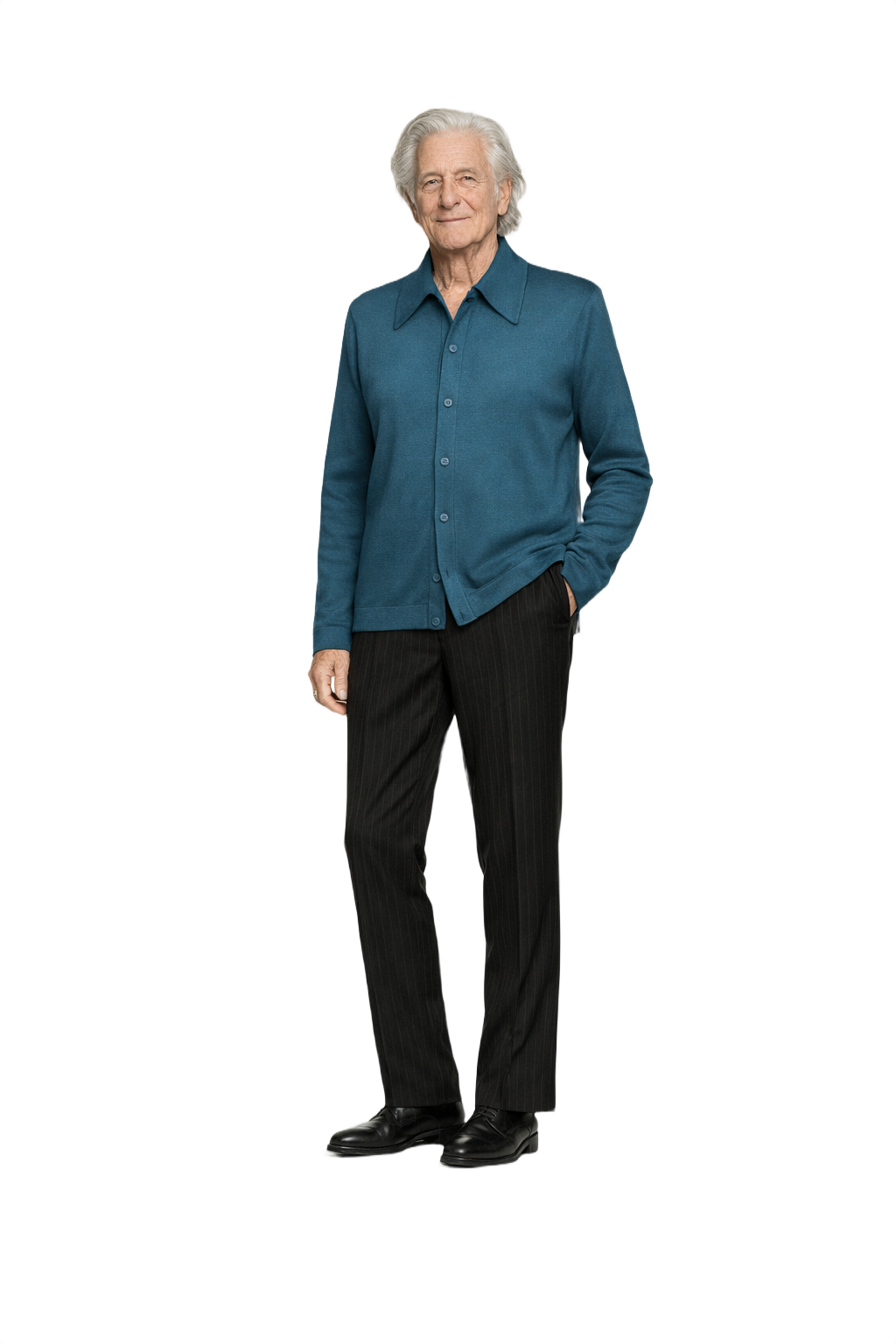 1970s Teal Blue Cotton Cardigan - Model