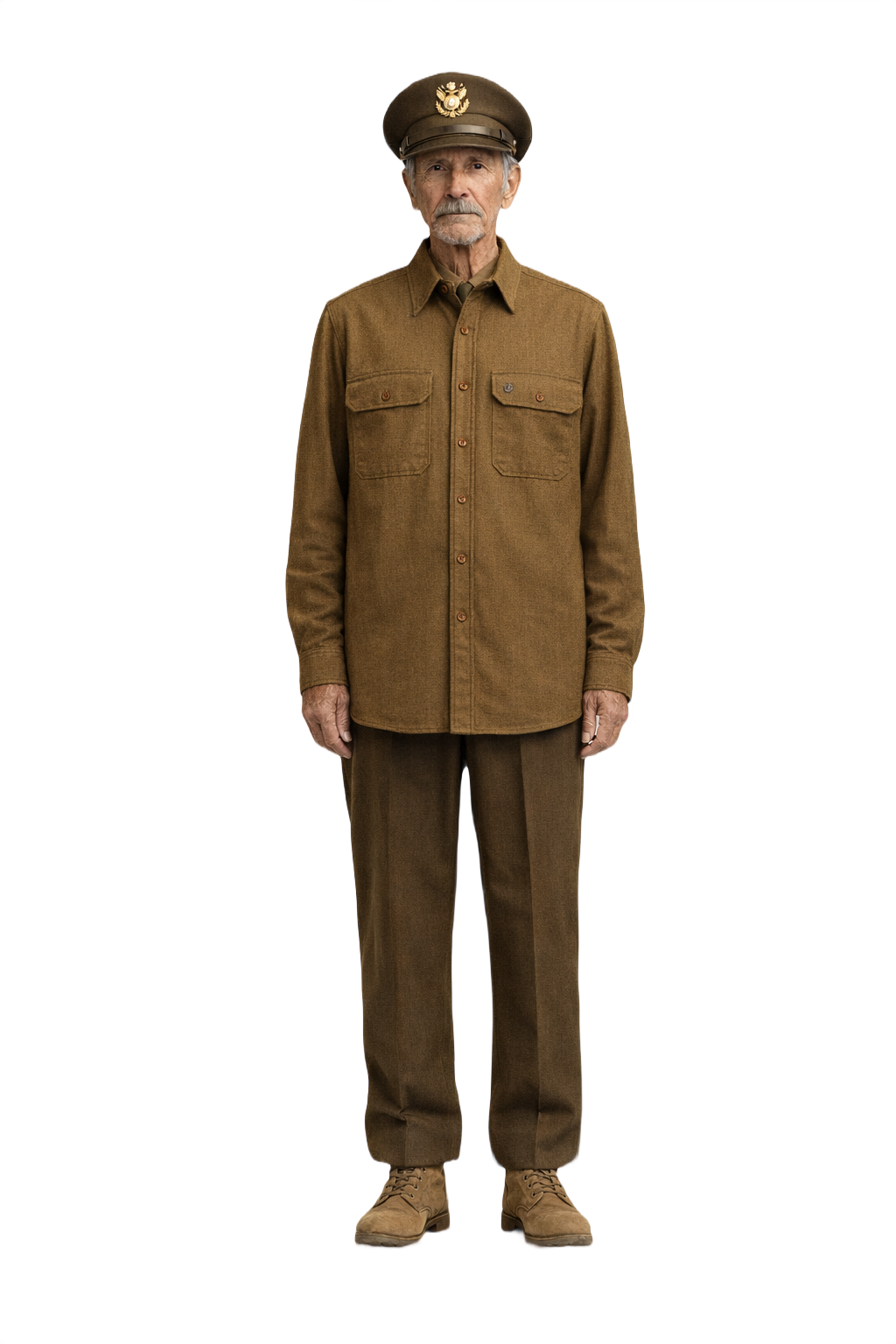 1940s Olive Green Cotton Shirt - Model