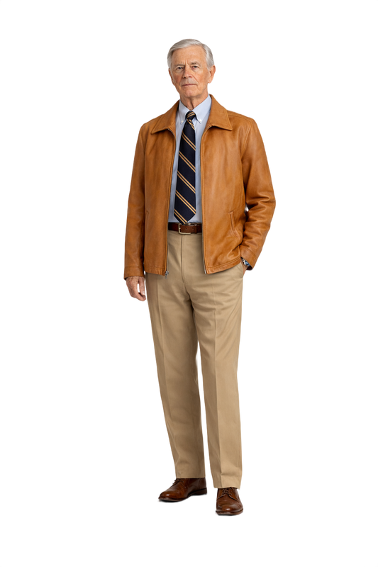 1960s Tan Leather Jacket - Model