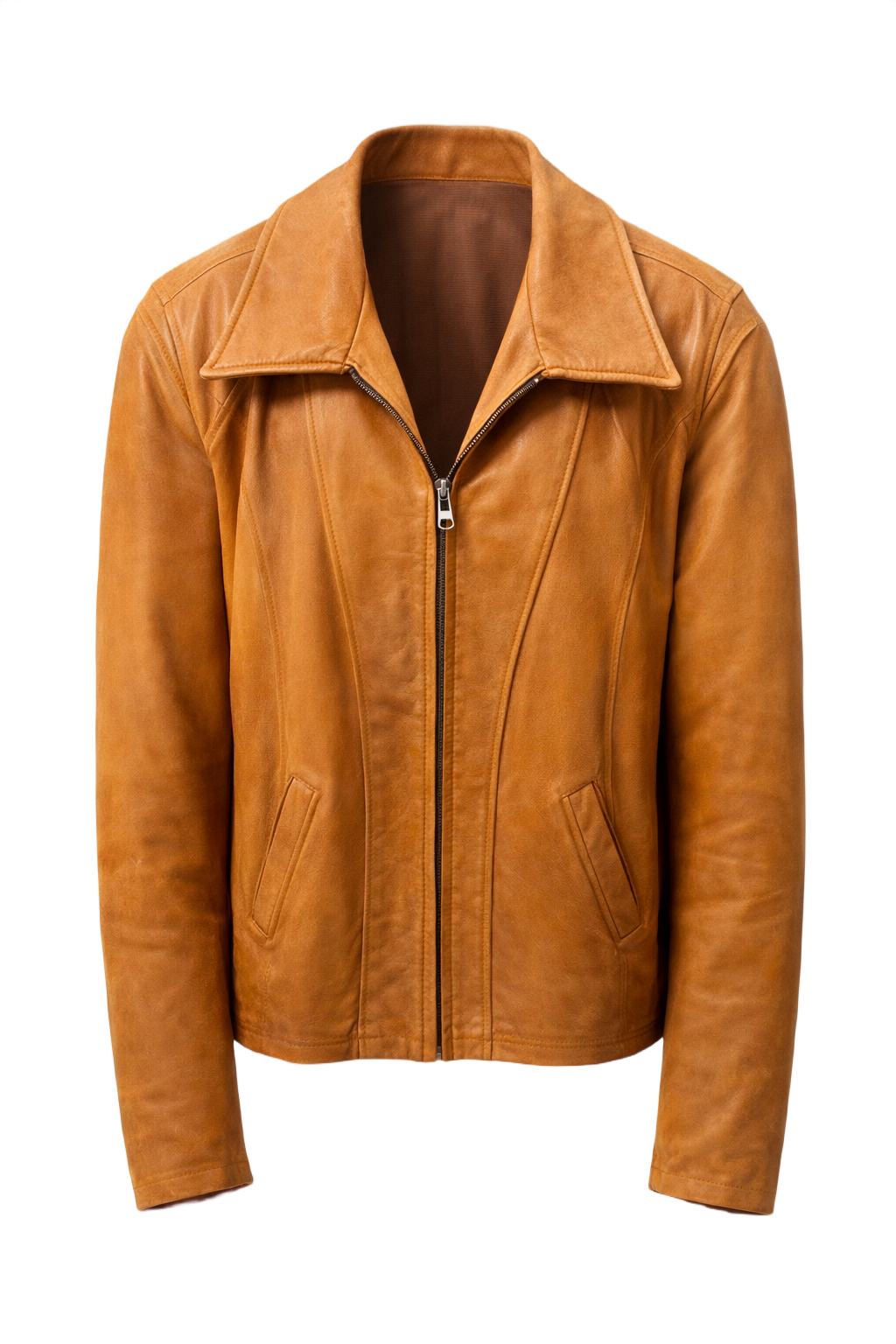 1960s Tan Leather Jacket - Front View
