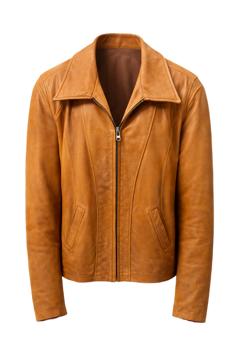 1960s Tan Leather Jacket - Front View