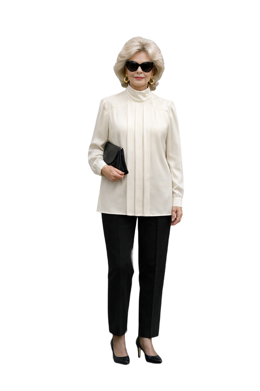 1980s Cream White Silk Blouse - Model