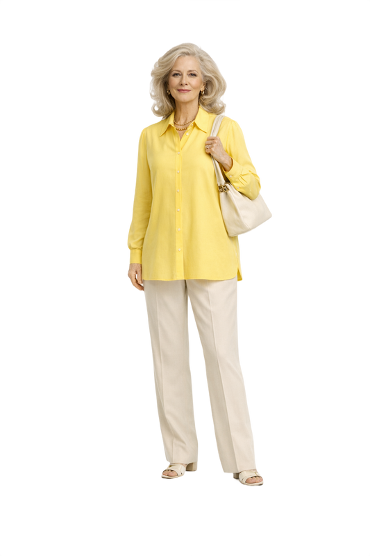 1970s Bright Yellow Silk Blouse - Model